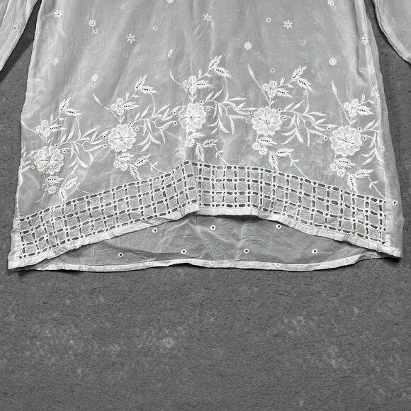Johnny Was Top Womens Top Medium White Blouse Tunic Embroidered Lacework Boho - Picture 3 of 12